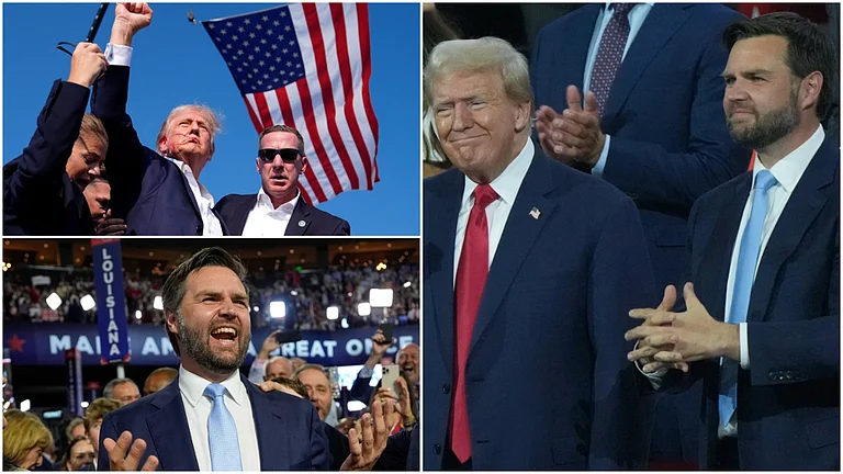 Donald Trump (L) with Ohio Senator JD Vance (R) at RNC 2024. | - AP